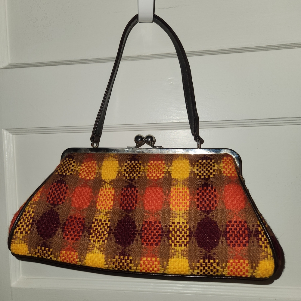 Plaid Shoulder Bag - Brown, Red, Yellow